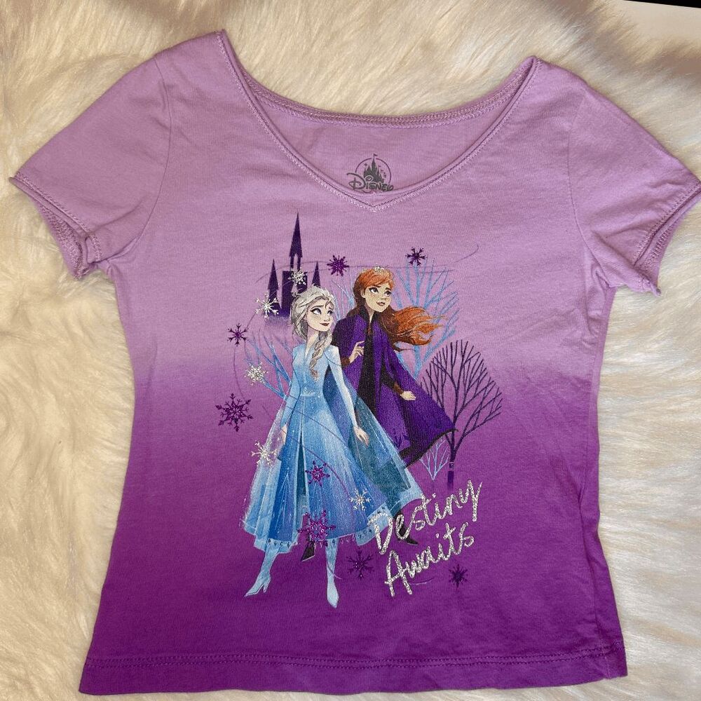 Frozen Disney Girls Purple Ombre T-Shirt Top Anna Elsa Size 2/3 XXS Preowned